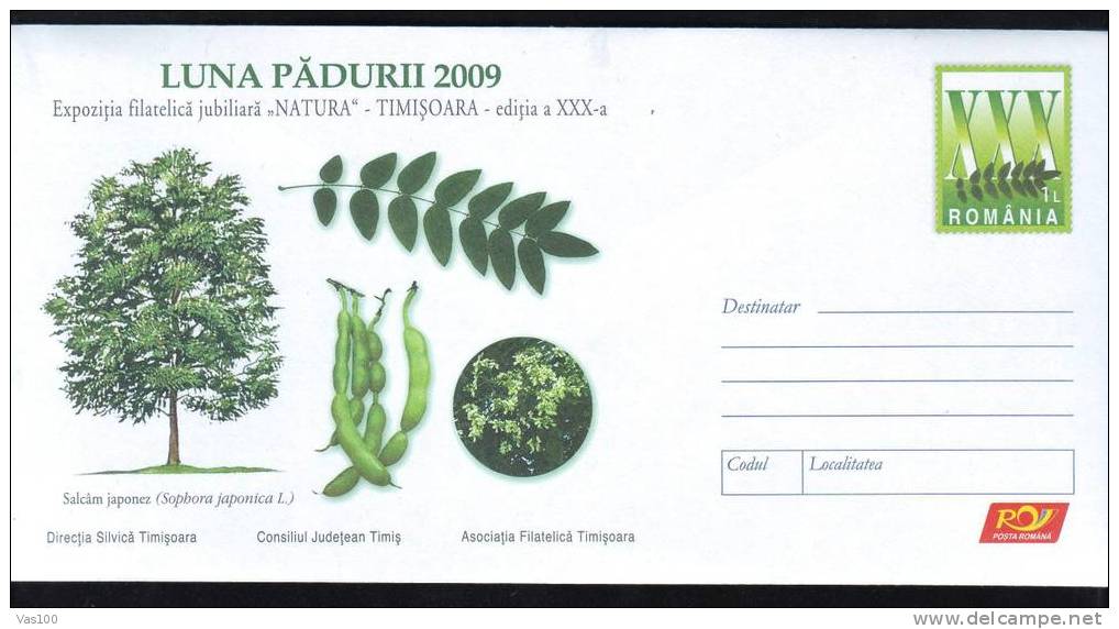 FRUITS ARBRES "SOPHORA JAPONICAL.",COVER STATIONERY 2009,ROMANIA. - Trees