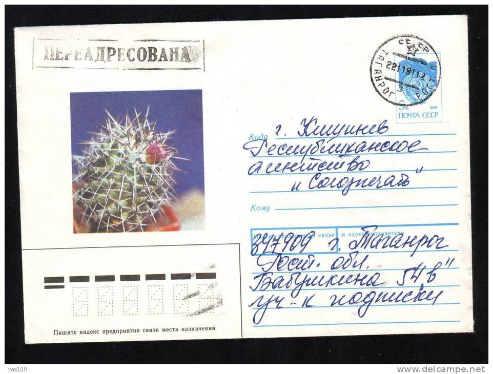 RUSSIA Tiraspol  1991 Enteire Postal Stationery Cover Circulated With Cactusses. - Sukkulenten
