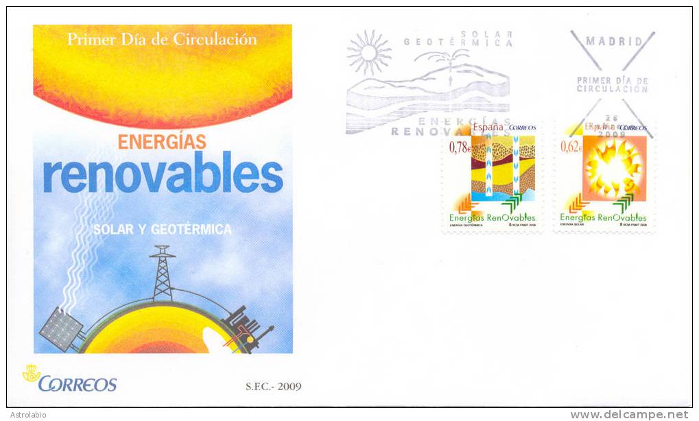 Espagne FDC (2) 2009 " Energías Renovables " Nouveauté - Otros & Sin Clasificación
