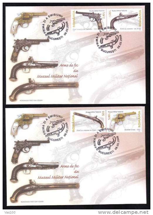 Romania 2008 Guns,Fire Weapons,Army Museum,6269-72 Fdc 2 Covers. - FDC