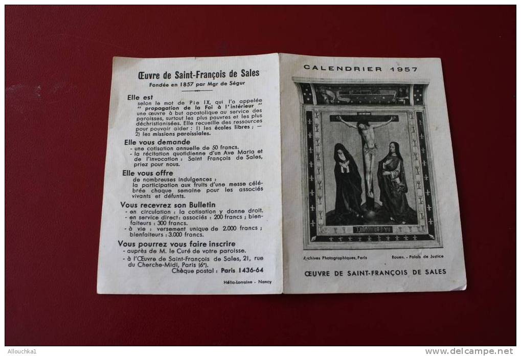 1957 - CALENDRIER  RELIGIEUX -PETIT FORMAT IMAGES EN  CHROMOS OEUVRE DE SAINT FRANCOIS DE SALES - - Tamaño Pequeño : 1941-60