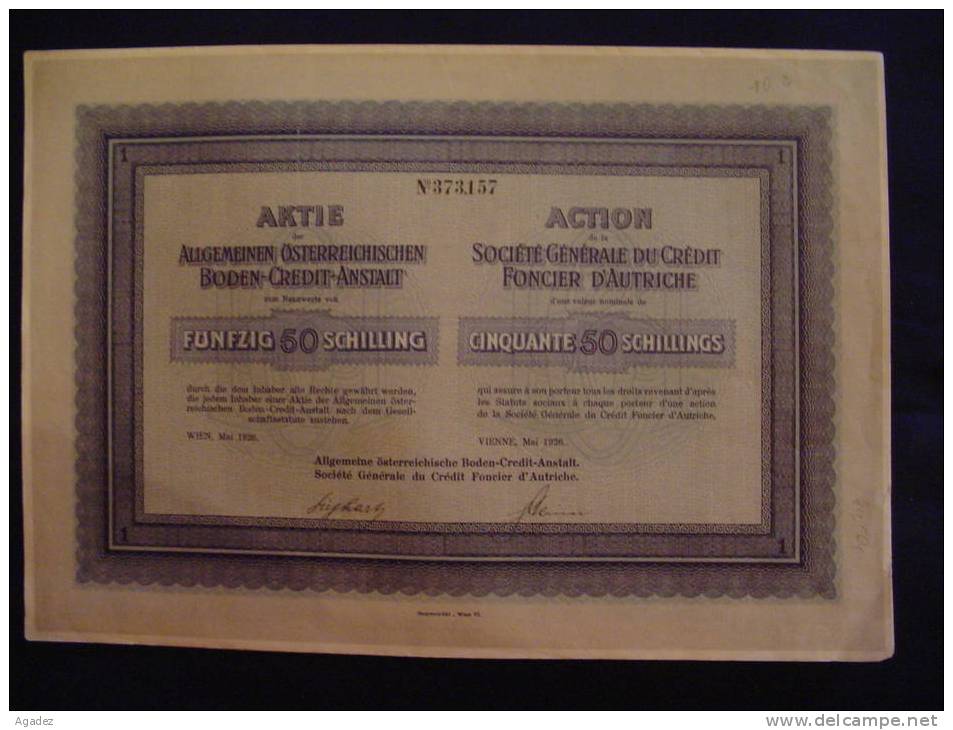 Action De La Société Generale Du Credit Foncier D'Autriche Vienne  Wien 1926 Très Bon état(avec Coupons) - Banque & Assurance