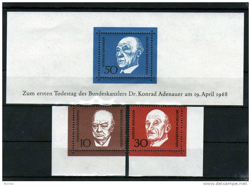 1.Bundeskanzler Adenauer 1968 BRD 554/7,ER,Mini-Block 557+Bl.4 ** 8€ Schumann FRANCE Bloque Hb Bloc M/s Sheet Bf Germany - Sir Winston Churchill