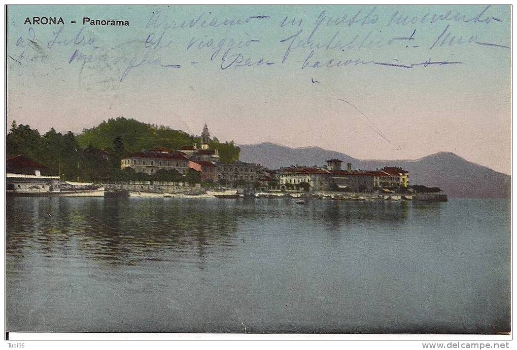 NATANTE LOCARNO/ARONA /  TIMBRO POSTALE  / VIAGGIATO 1913 /  COLORI ARONA F/P  9 X 13,5. - Autres (Mer)