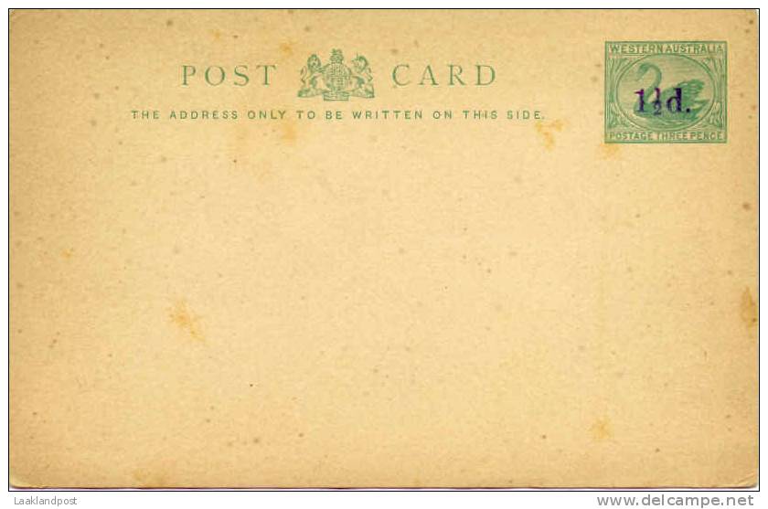 W AUSTRALIA 1893 1 1/2d On 3d POSTCARD H & G 5, UNUSED  SWAN - Covers & Documents