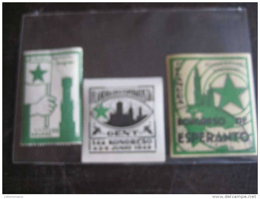 3 STUKS Esperanto  Kongresso, Bruselo, Viggnet Sluitzegel, MINT Front & Verso Cinderella Poster Stamp Kunstaal Marken - Cinderellas