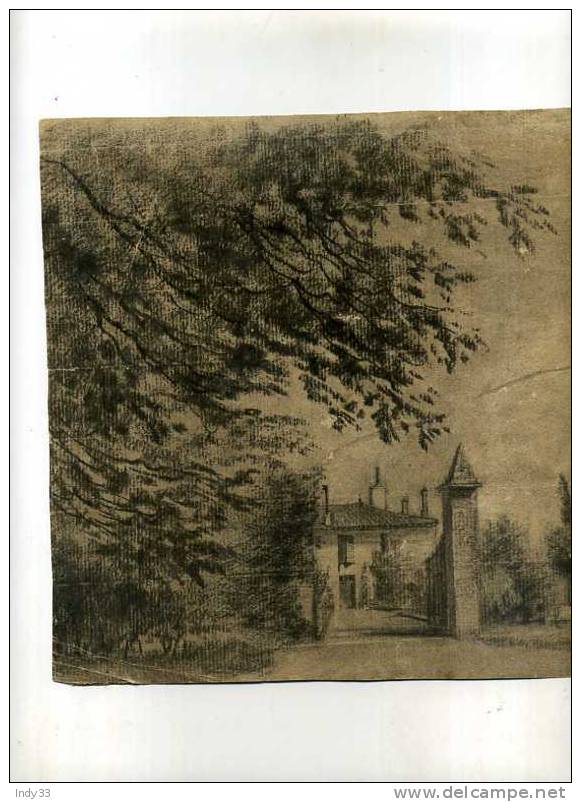 - CHÂTEAU DE GIRONDE . FUSAIN ANNOTE AU DOS  : MAXIME LALANNE - Drawings