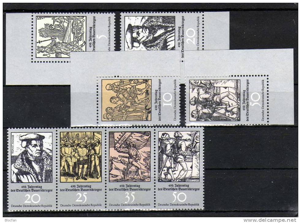 Zusammendrucke 450 Jahre Bauernkrieg DDR 2013/8, ER, 12ZD + 6-KB ** 27€ - French Revolution