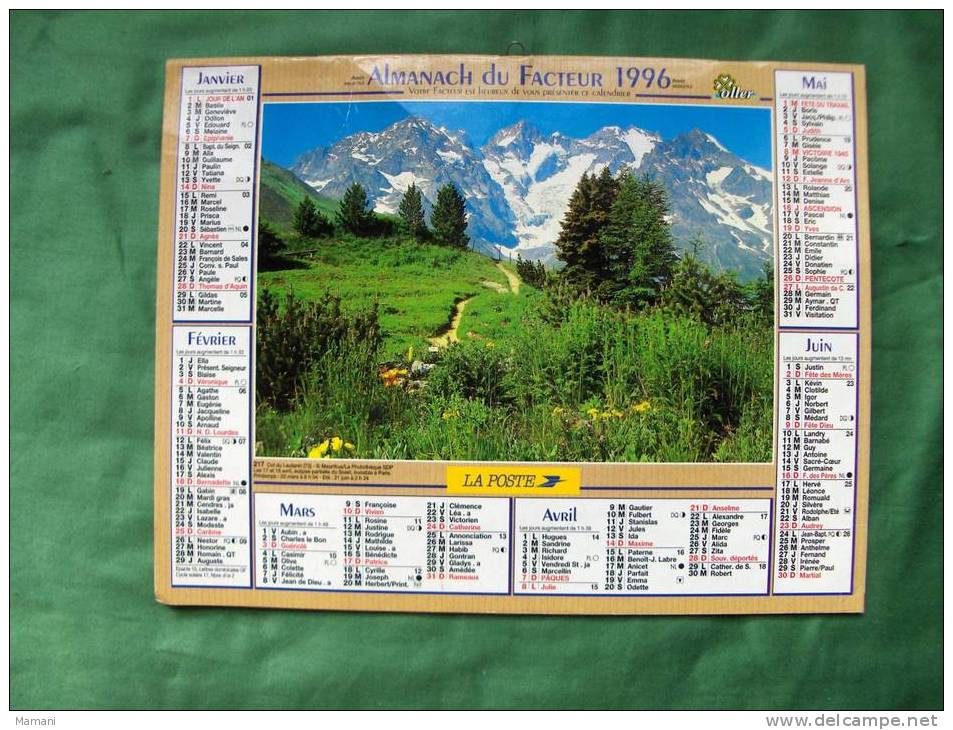 Calendrier -almanach Ptt 1996 28x21 Environ-.col Du Lautaret -cote D´azur -oller--- - Autres & Non Classés