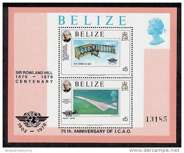 Belize Sc449 Rowland Hill, Plane, Dunne D 5, GB #581 - Rowland Hill