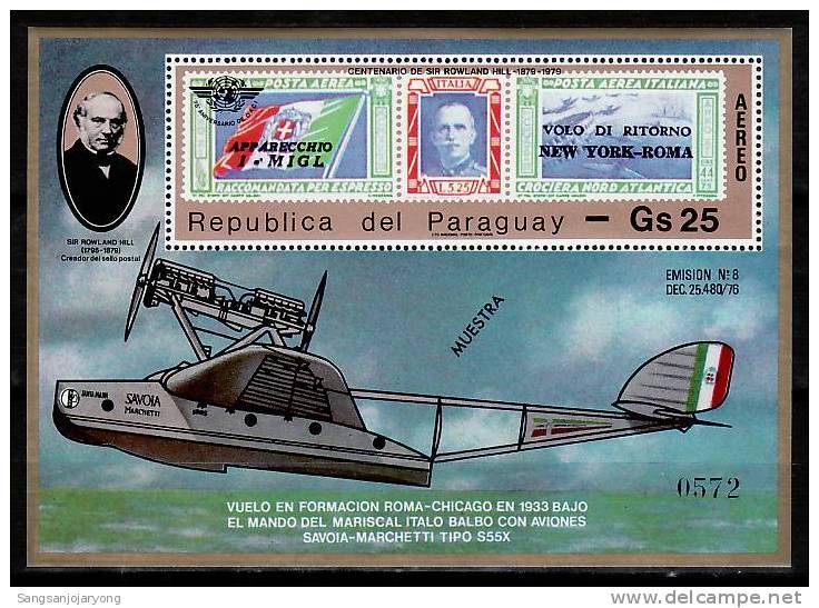 Paraguay Sc1892 Rowland Hill, Plane, Italy #C49 - Rowland Hill