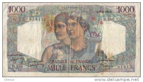 BILLET 1000 FRANCS MINERVE ET HERCULE 30-6-1949 - 1 000 F 1945-1950 ''Minerve Et Hercule''