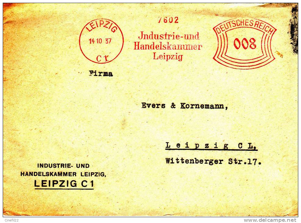 Allemagne / Germany - EMA Industrie Und Handelskammer, Leipzig, 1937 - Macchine Per Obliterare (EMA)