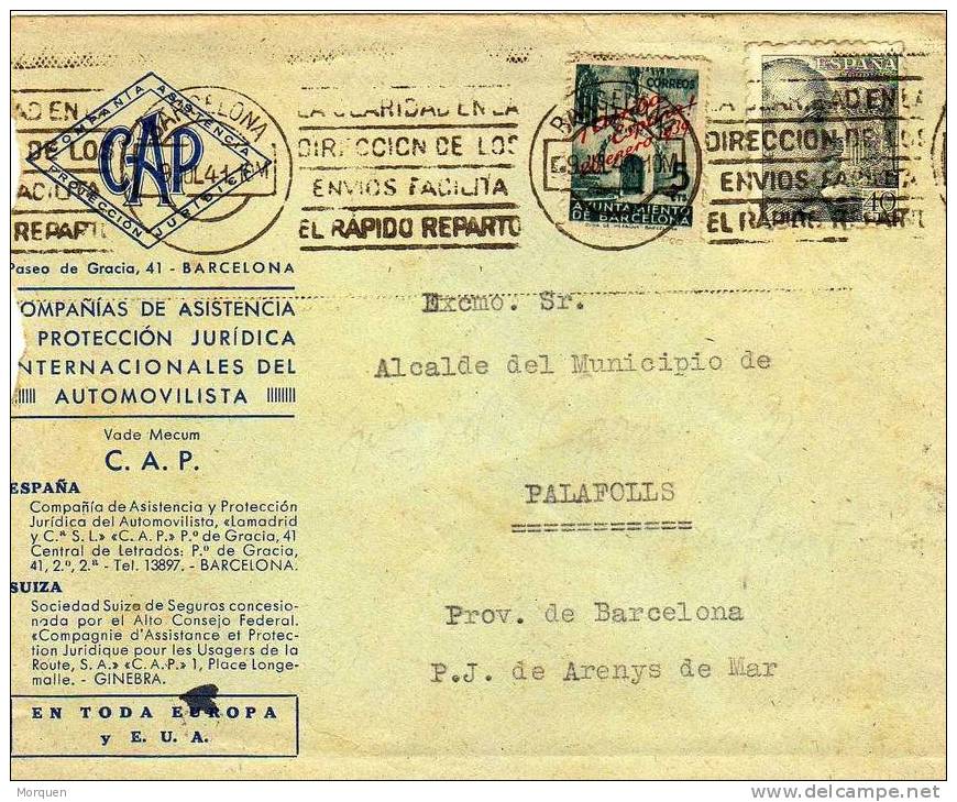 Carta Privada Barcelona 1939. Sello Recargo Exposicion - Barcelona