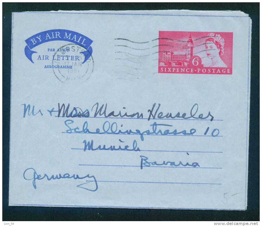 Great Britain   AEROGRAMME Postal Stationery 1961 To Bulgaria Bulgarien Bulgarie Bulgarije / Ae 145 - Stamped Stationery, Airletters & Aerogrammes