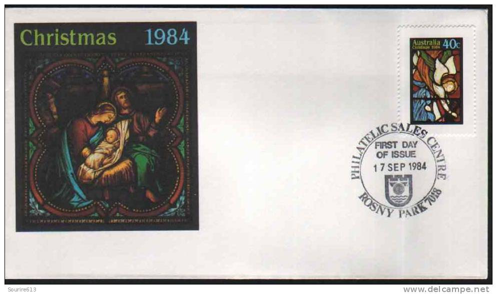 Fdc Australie 1984 Verres & Vitraux Eglise Saint Francis Melbourne Ange De L'annonciation - Verres & Vitraux