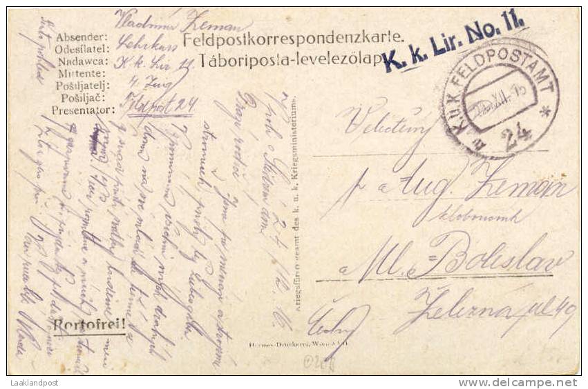 Feldpost Korrespondenzkarte Viewcard, Fieldpost .free Postage, K.k.Lir. No 11, 24-12-1915  (E1145) - WO1