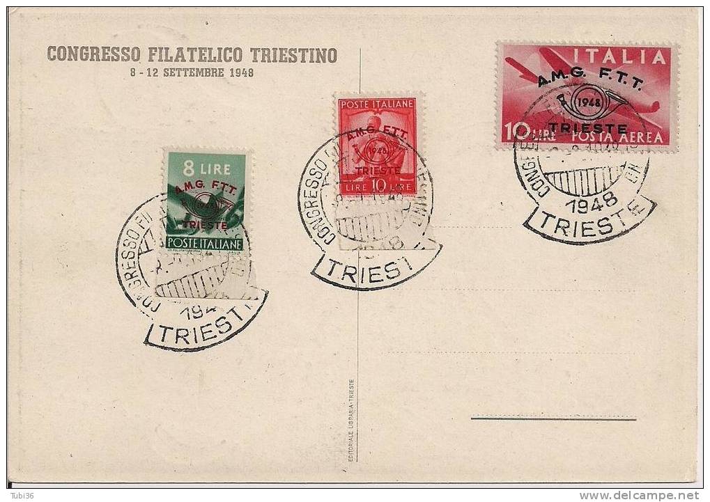 TRIESTE / CONGRESSO FILATELICO / 1948 /  CARTOLINA  CON ANNULLO SPECIALE. - Marcophilia