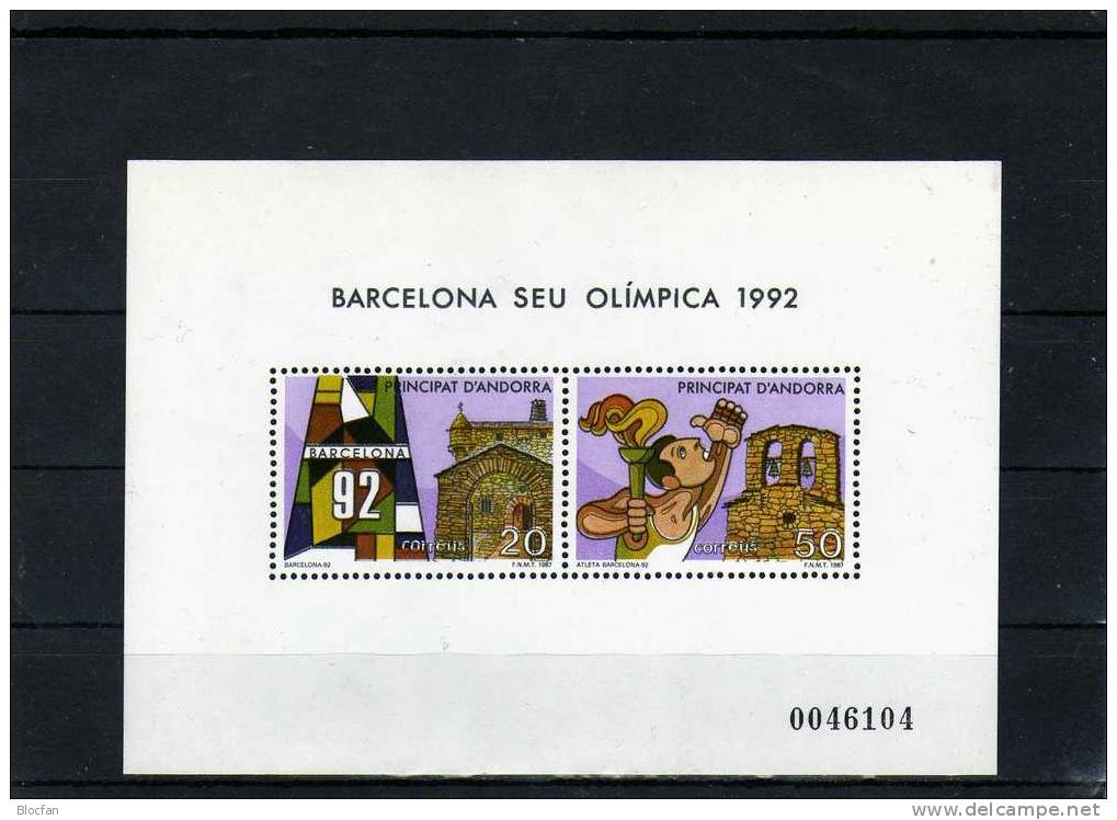 Olympiade Barcelona Historische Bauten Andorra 195/6 + Block 1 ** 10€ - Zomer 1992: Barcelona