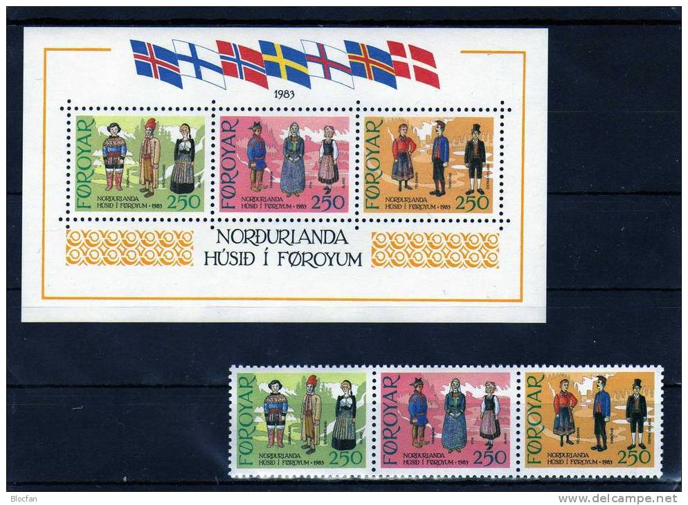 Kultur-Haus Des Nordens 1983 Trachten Dänemark Färöer 90/2+Block 1 ** 24€ Bloque Hojas Art Bloc Costume Sheet Bf Danmark - Costumes