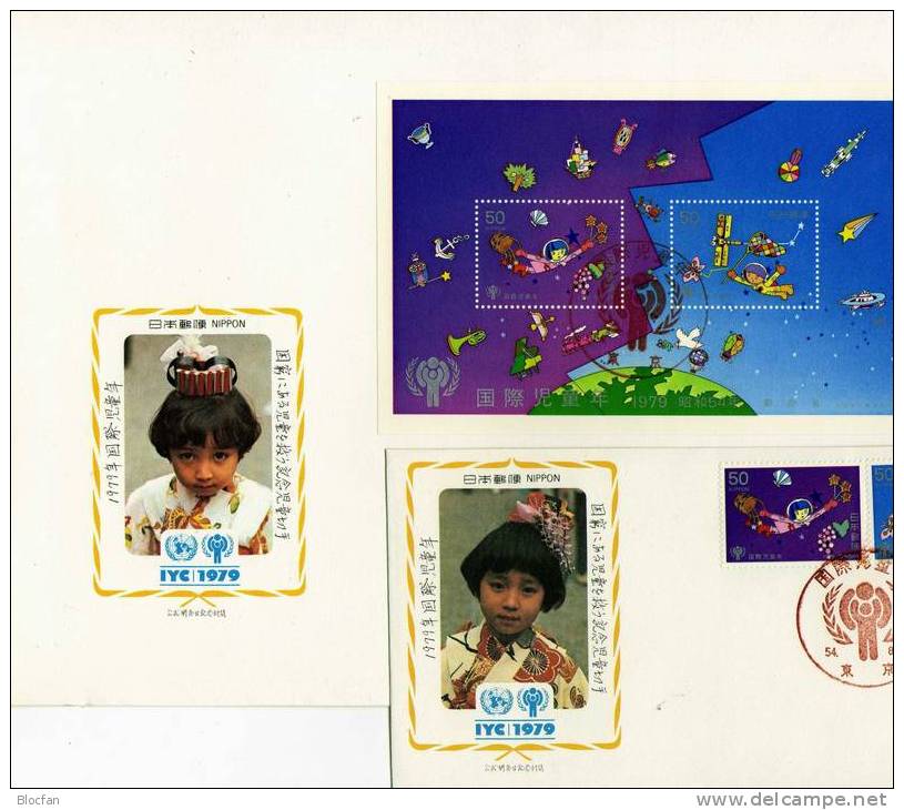 UNO Jahr Des Kindes 1979 Kinder Im Weltall Japan 1397/8+Block 99 FDC 6€ Raumfahrt Hoja Hb Bloc M/s Space Sheet Bf Nippon - Asie
