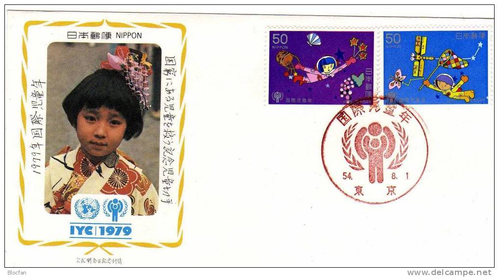 UNO Jahr Des Kindes 1979 Kinder Im Weltall Japan 1397/8+Block 99 FDC 6€ Raumfahrt Hoja Hb Bloc M/s Space Sheet Bf Nippon - Azië