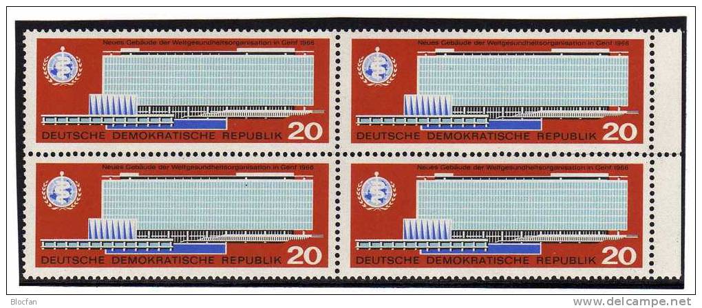 4- Block WHO - Gebäude Mit H In "Genf" DDR 1178 I VB ** 52€ Plus Vergleichsstück - Erreurs Sur Timbres