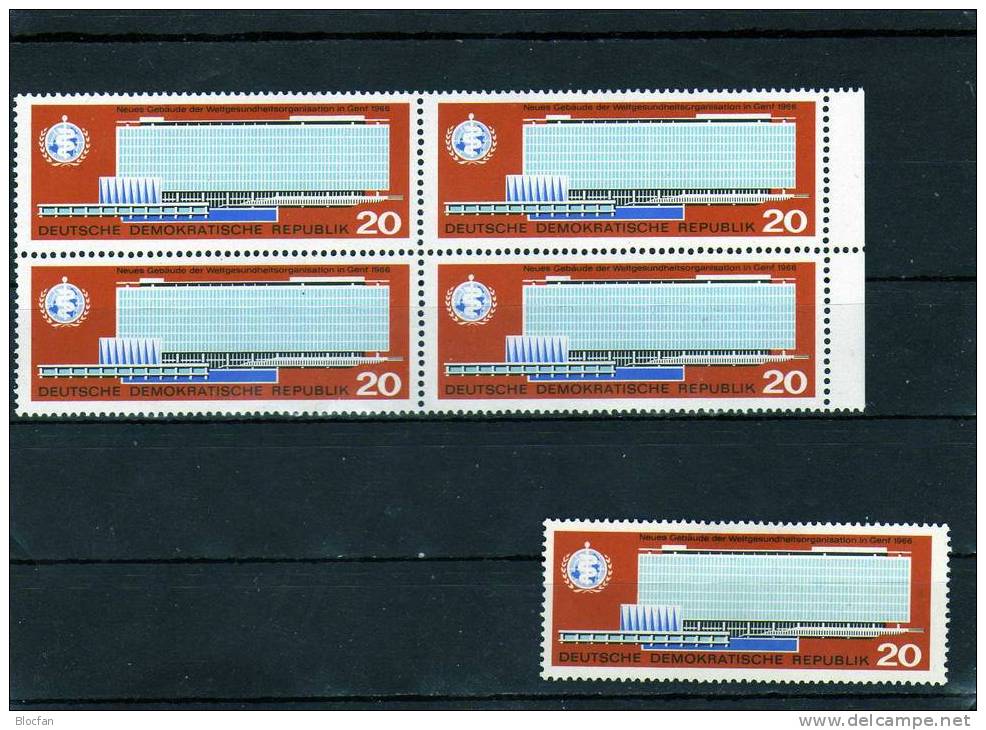 4- Block WHO - Gebäude Mit H In "Genf" DDR 1178 I VB ** 52€ Plus Vergleichsstück - Oddities On Stamps