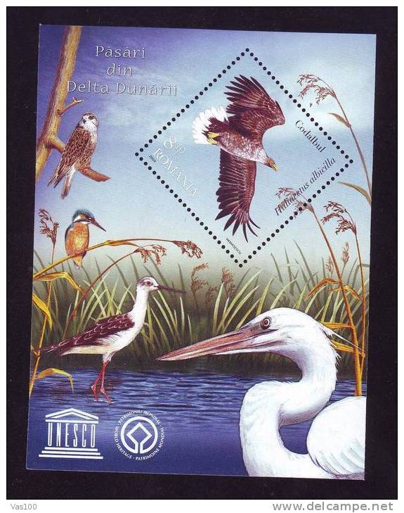 BIRD CIGOGNES ,OWL,PROTECTED UNESCO,2009 BLOCK MNH,ROMANIA. - Cigognes & échassiers