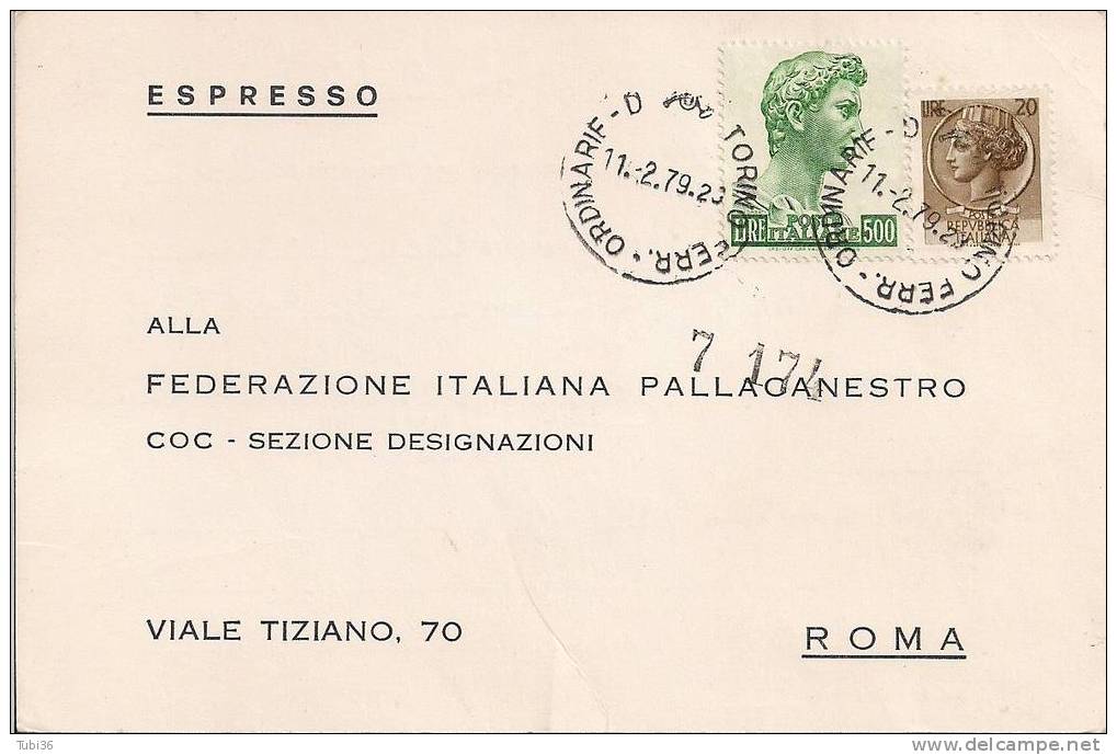 FEDERAZIONE ITALIANA PALLACANESTRO / ROMA /  CARTOLINA  ESPRESSO 1978  DI  ACCETTAZIONE  DESIGNAZIONE . - Basket-ball