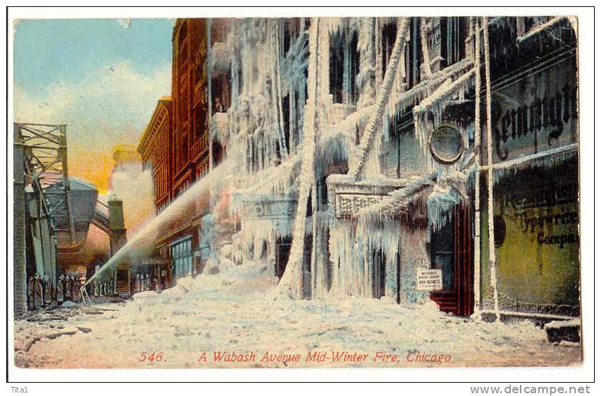 C9603 - CHICAGO - A Wabash Avenue Mid-Winter Fire - Chicago