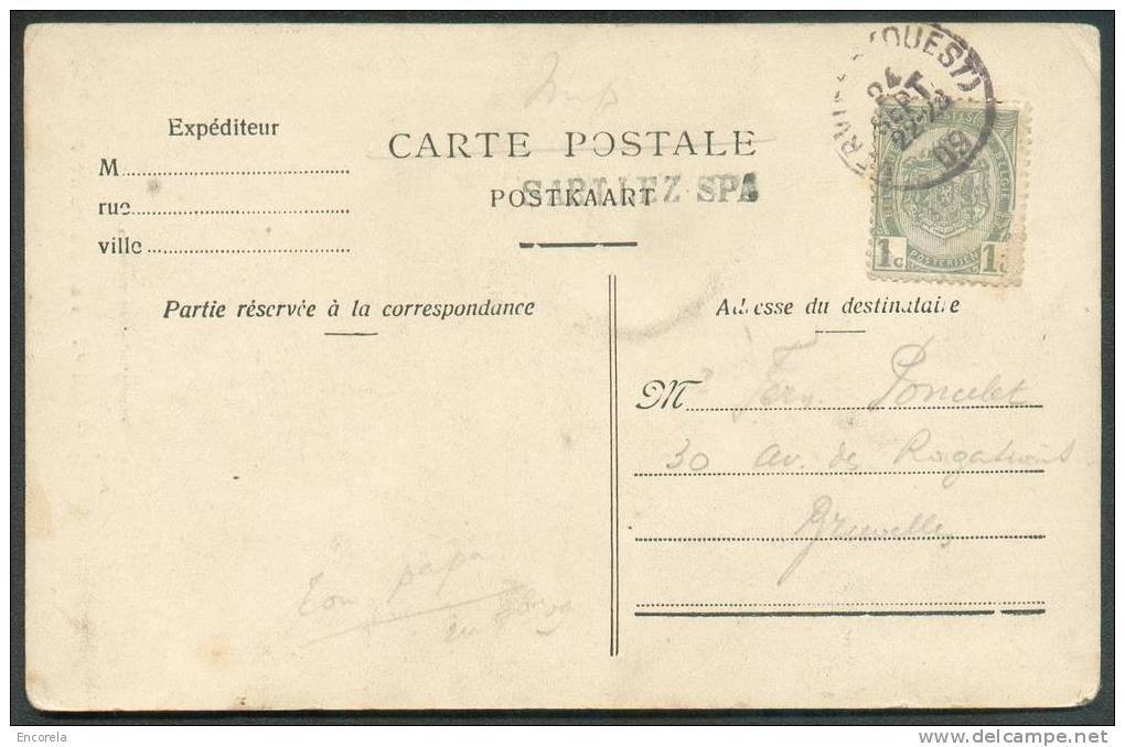 N°81 - 1 C. Gris, Obl. Sc VERVIERS (OUEST) S/C.P. Du 24 Sept. 1909 + Gr. SART-LEZ-SPA Vers Bruxelles - 4353 - Linear Postmarks