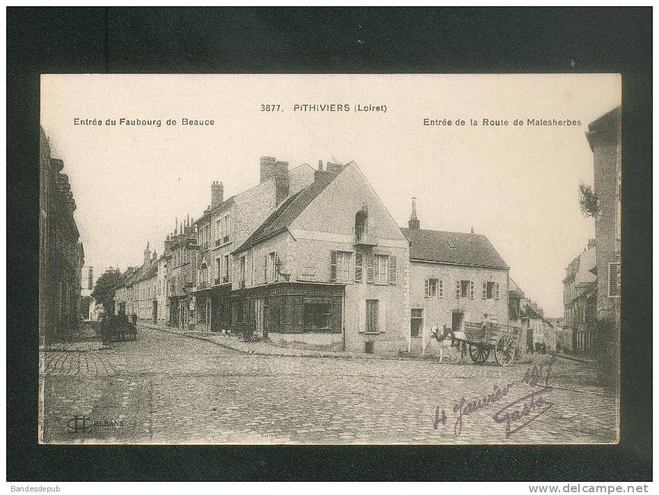 Pithiviers (45) - Entrée Du Faubourg De Beauce - Entrée De La Route De Malesherbes ( Animée Attelage N°3877) - Pithiviers