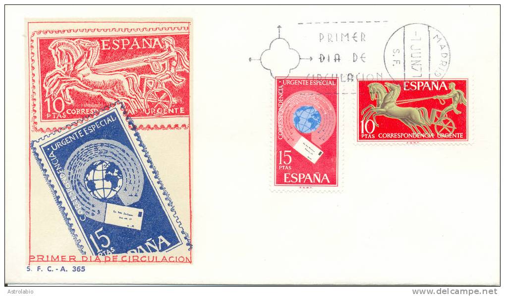 Espagne FDC 1971 " Quadrige Romain " Yvert  Expres 36/7 - Mitologia