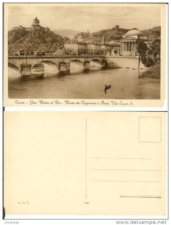 Torino: Gran Madre Di Dio - Monte Dei Cappuccini E Ponte Vitt. Eman. II. Cartolina Formato Piccolo Anni ´20-´30 - Bruggen