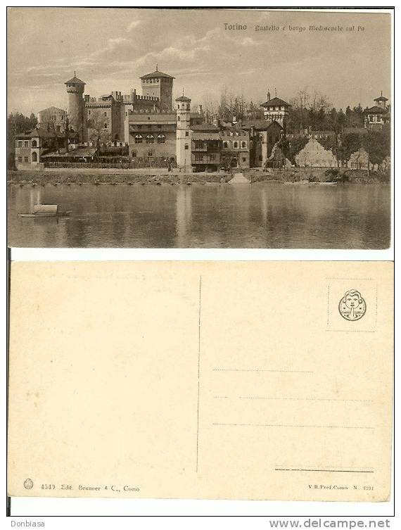 Torino: Castello E Borgo Medioevale Sul Po. Cartolina Formato Piccolo Anni ´20-´30. Condizioni Perfette. - Fiume Po