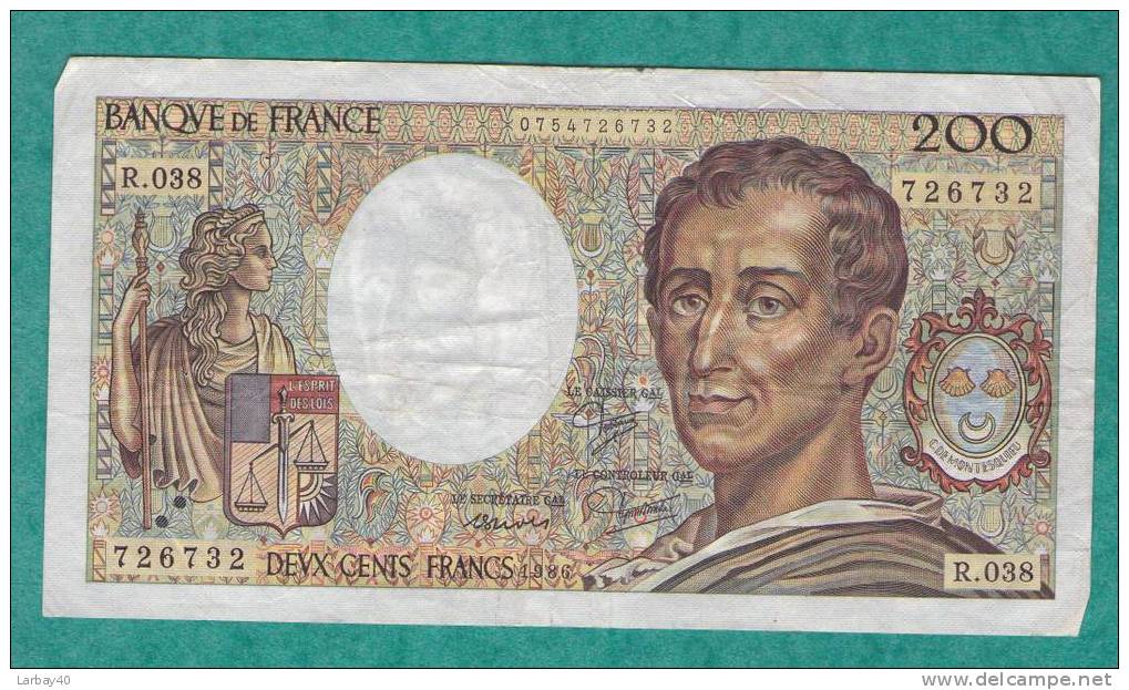 1 Billet De 200 Francs 1986 - 200 F 1981-1994 ''Montesquieu''