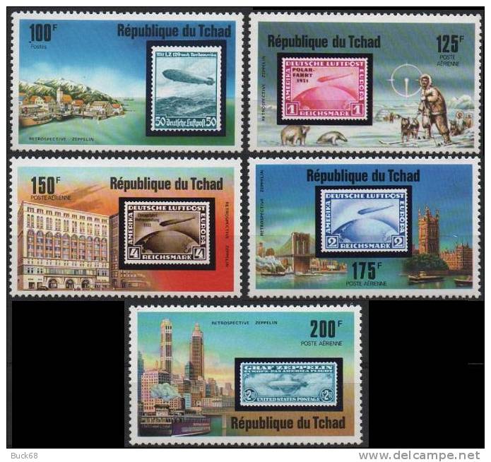 TCHAD CHAD Poste 324 + Pa 192 à 195 ** MNH Retrospective Zeppelin Dirigeable Ballon [14,00 €] - Zeppelins