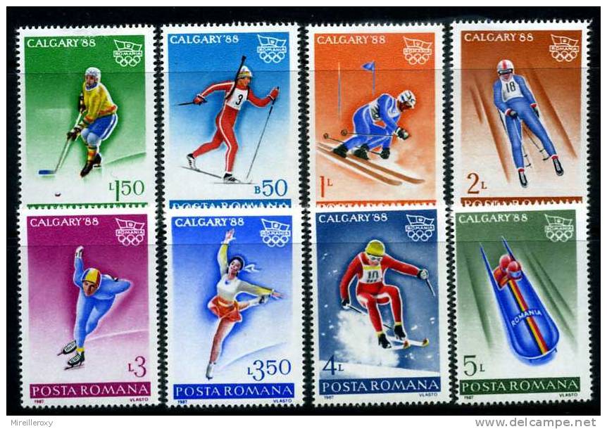 JEUX OLYMPIQUES / CALGARY 1988 / BIATHLON / SLALOM / HOCKEY / LUGE / PATINAGE / DESCENTE / BOBSLEIGH  / TIMBRE ROUMANIE - Inverno1988: Calgary