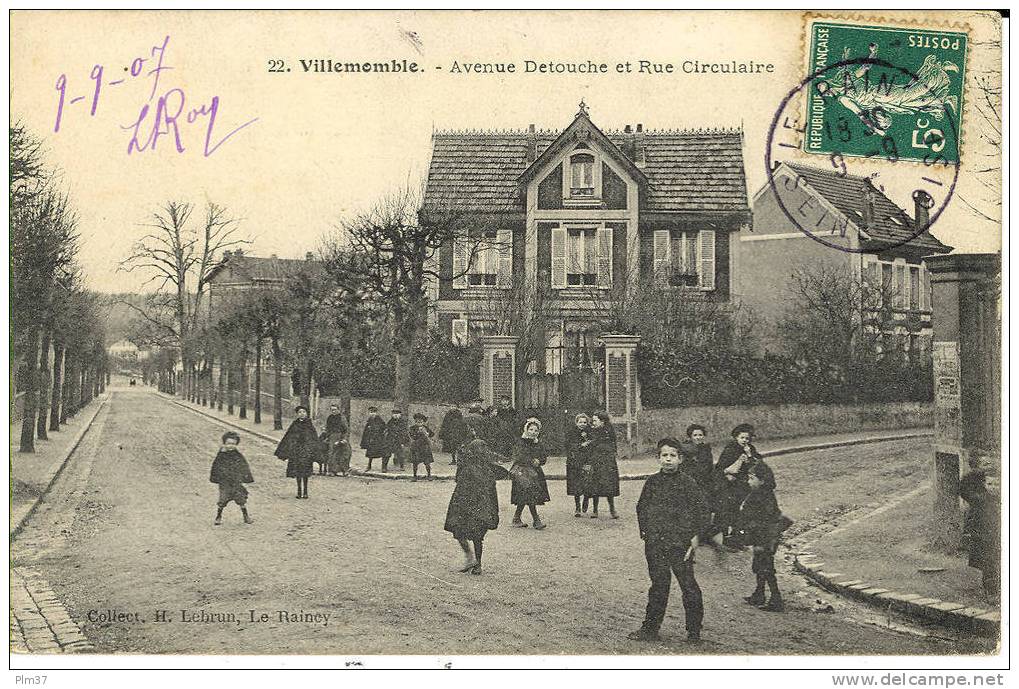 VILLEMONBLE - Avenue Detouche Et Rue Circulaire - Groupe D'Enfants - Voy. 1907, Parfait état - Villemomble