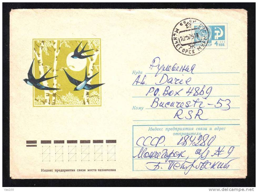 Oiseaux Hirondelles De Cheminée,1974 RUSSIA Stationery Cover. - Schwalben