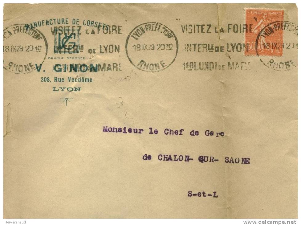 Lettre Des  Ets Ginon à Lyon ,  Pour Chalon-sur-Saône - 1903-60 Semeuse Lignée