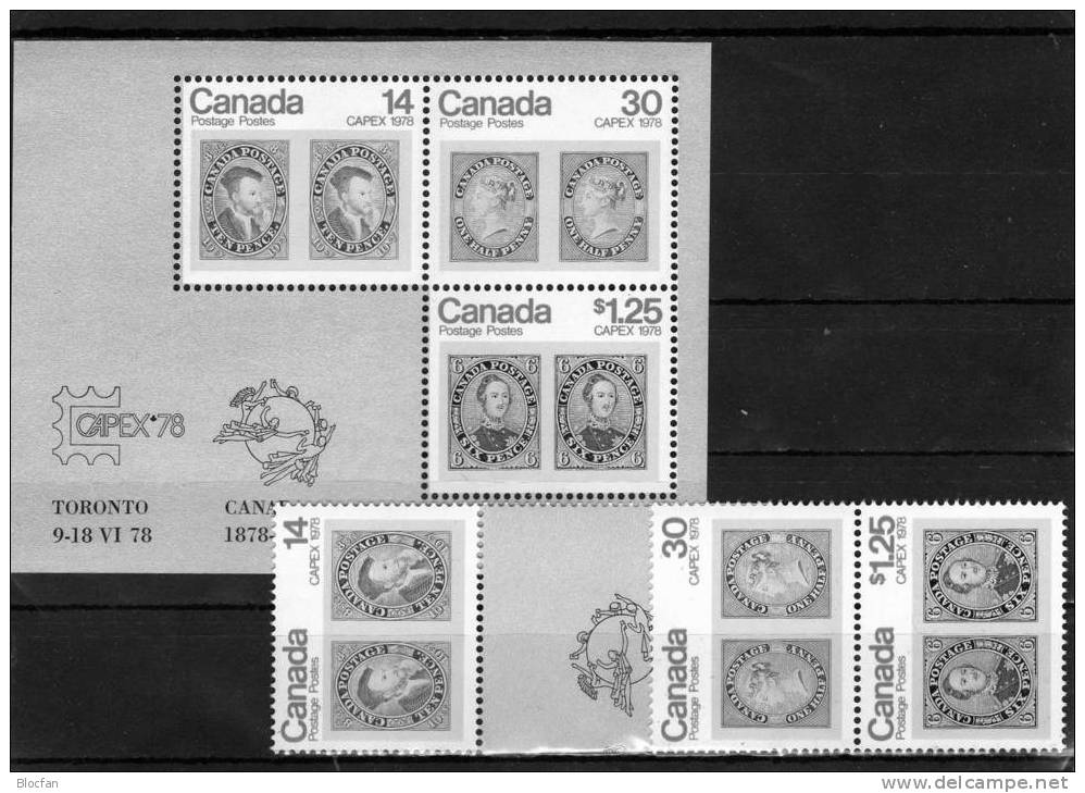 BM-Ausstellung CAPEX 1978 Marke Auf Marken Kanada 691/3 + Block 1 ** 7€ - Enveloppes Commémoratives