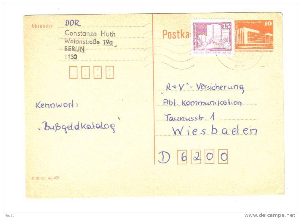 Allemagne  Entier Carte Postale République Démocratique ,oblitérée - Cartes Postales - Oblitérées