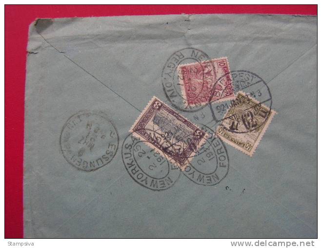 == Ungarn - 1921 Brief R-cv. To Eslingen Germany  Via New York   ??? Kl. Mängel ! - Storia Postale