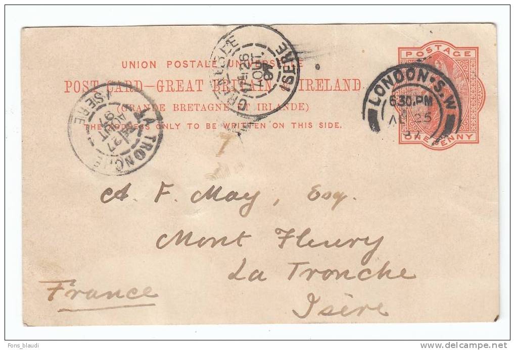 Entier Postale De Grande Bretagne 1 Pence Rouge Voyagé 1897 - Stamped Stationery, Airletters & Aerogrammes