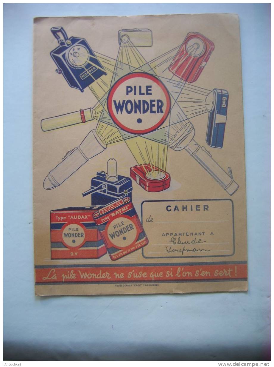 PROTEGE-CAHIER-RECLAME-PI LE  WONDER S'USE QUE SI L'ON S'EN SERT+CARTE FRANCE N° IMMATRICULATION CODIFICATION AUTOMOBILE - Protège-cahiers