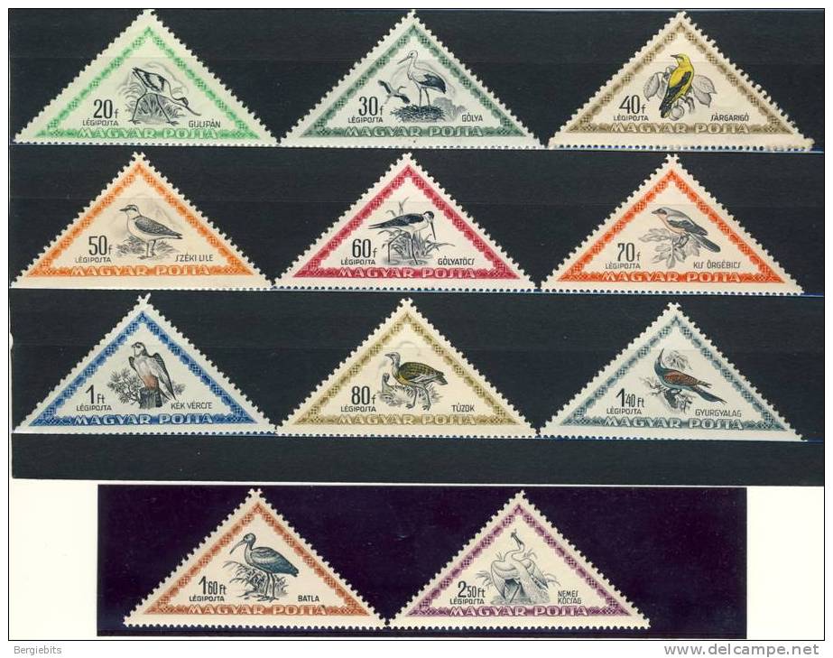 1952 Hungary MH & MNH Complete Set Local Birds Triangles( The 3 High Values Are MNH) - Unused Stamps