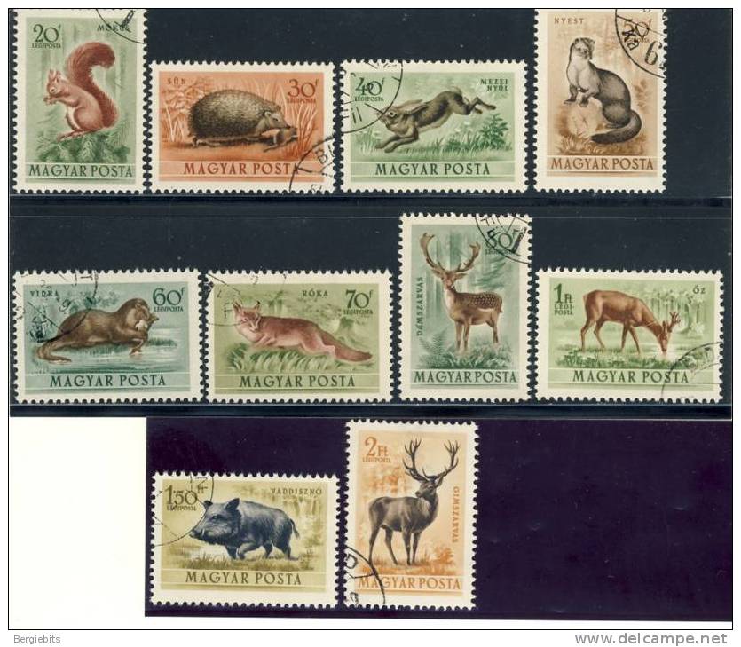 1953 Hungary VF Used  Complete Set Of 10 Of Hungarian Forest Animals - Used Stamps