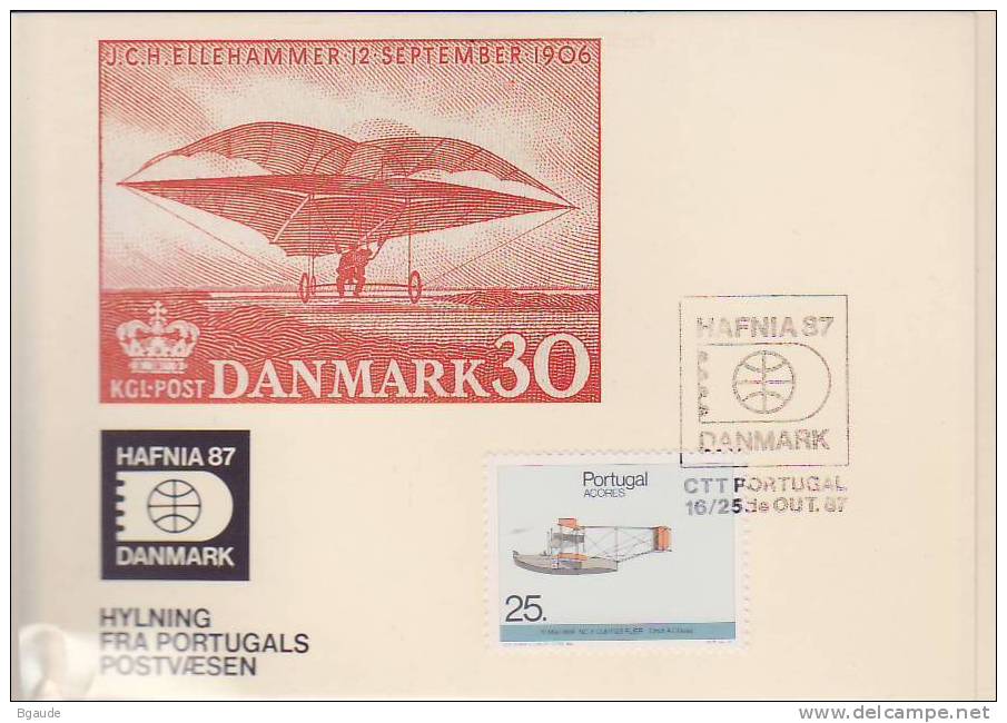 ACORES CARTE PHILATELIQUE   NUM.YVERT  375  HAFNIA 87 DANEMARK  AVION - Cartes-maximum (CM)